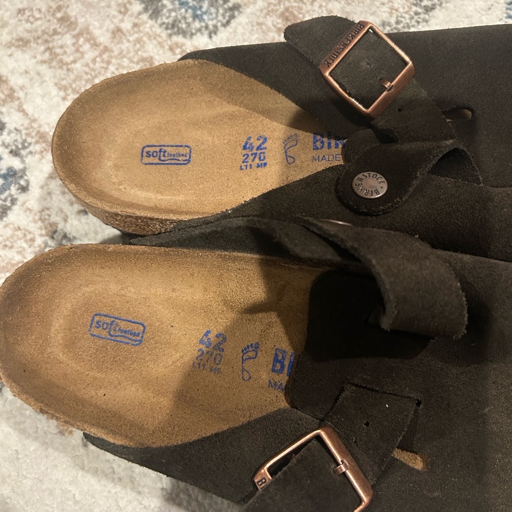 Birkenstock Boston Soft Footbed Mocha Brown Suede Clogs Women 11 Men 9 Comfort - Picture 5 of 10